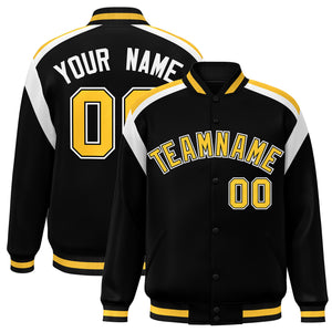 Custom Black Varsity Full-Snap Color Block Letterman Jacket