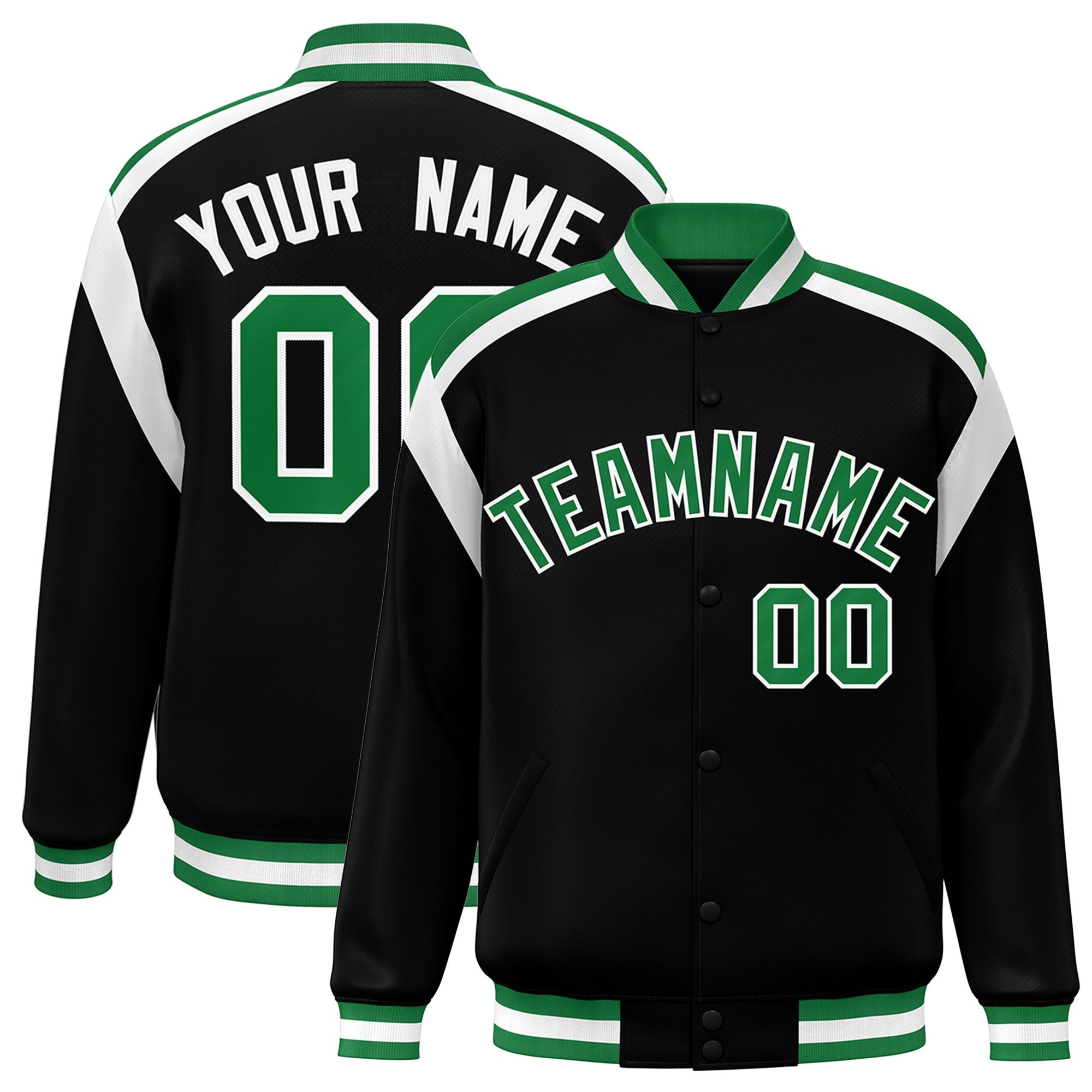 Custom Black Varsity Full-Snap Color Block Letterman Jacket