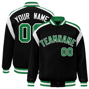 Custom Black Varsity Full-Snap Color Block Letterman Jacket