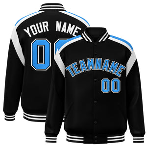 Custom Black Varsity Full-Snap Color Block Letterman Jacket