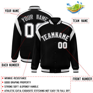 Custom Black Varsity Full-Snap Color Block Letterman Jacket