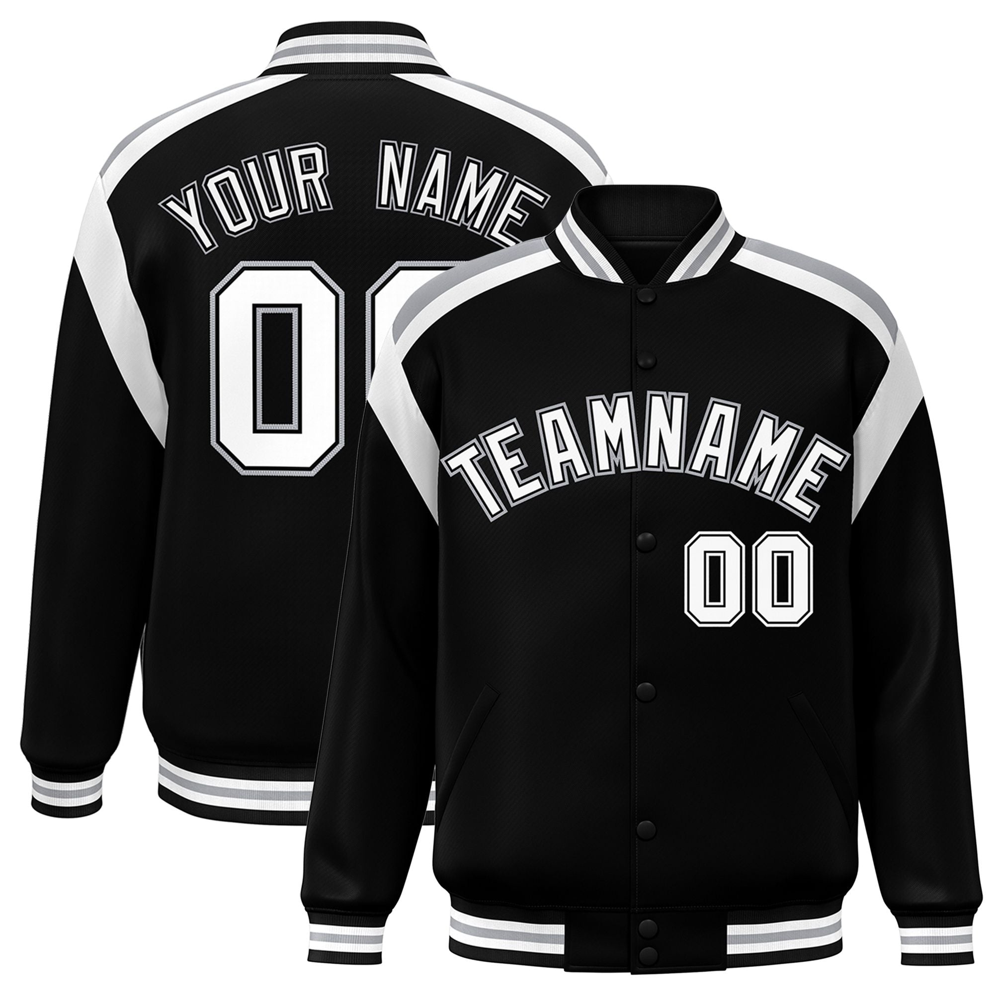 Custom Black Varsity Full-Snap Color Block Letterman Jacket