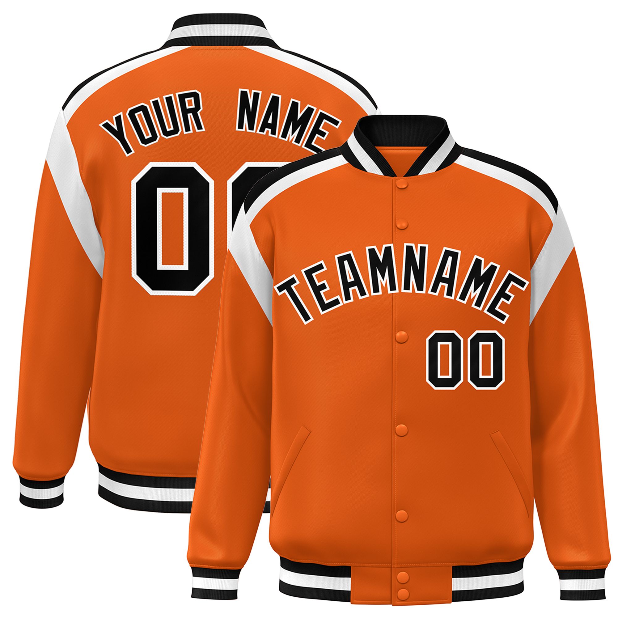 Custom Orange Varsity Full-Snap Color Block Letterman Jacket