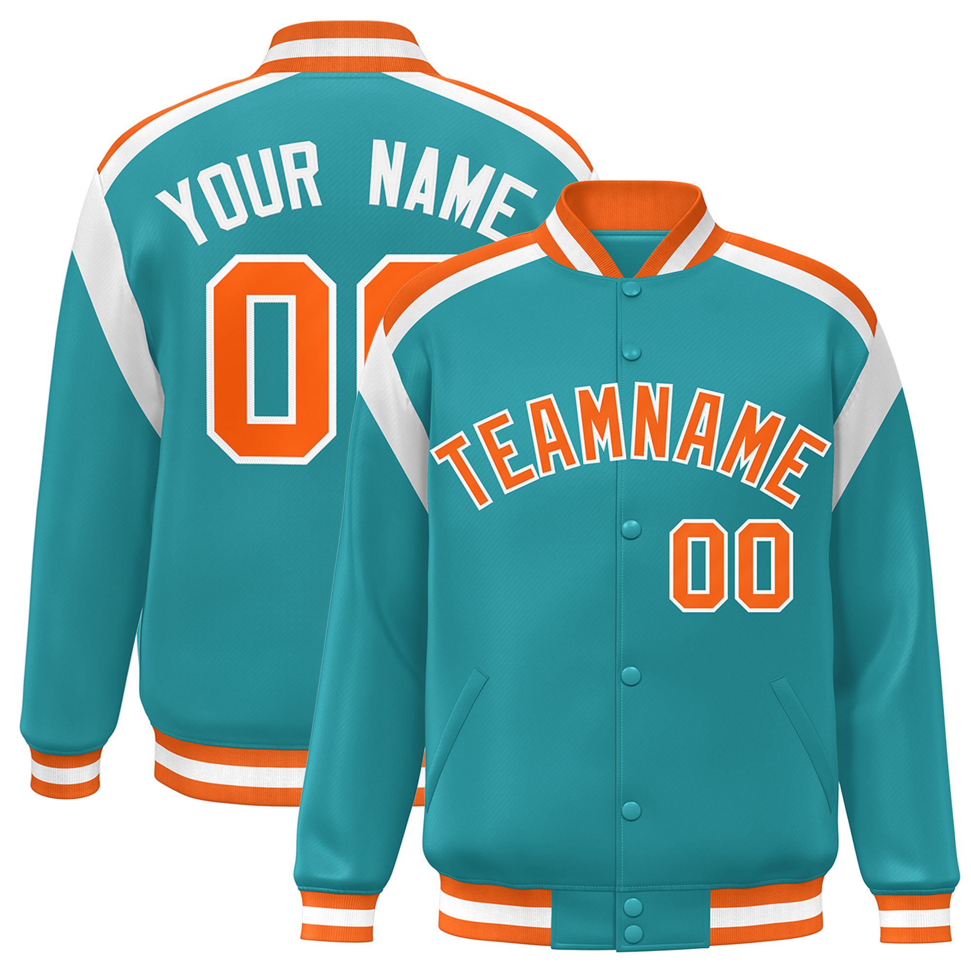 Custom Aqua Varsity Full-Snap Color Block Letterman Jacket