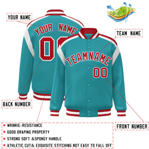 Custom Aqua Varsity Full-Snap Color Block Letterman Jacket