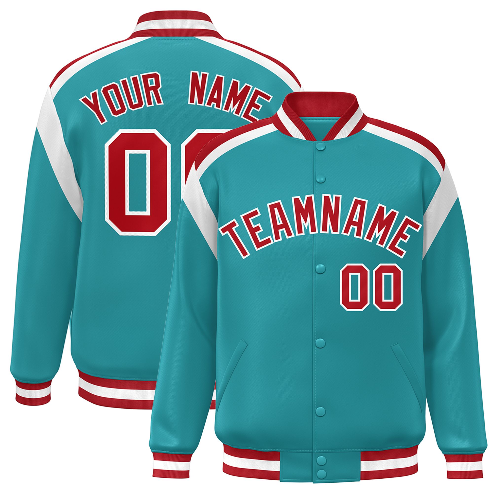 Custom Aqua Varsity Full-Snap Color Block Letterman Jacket