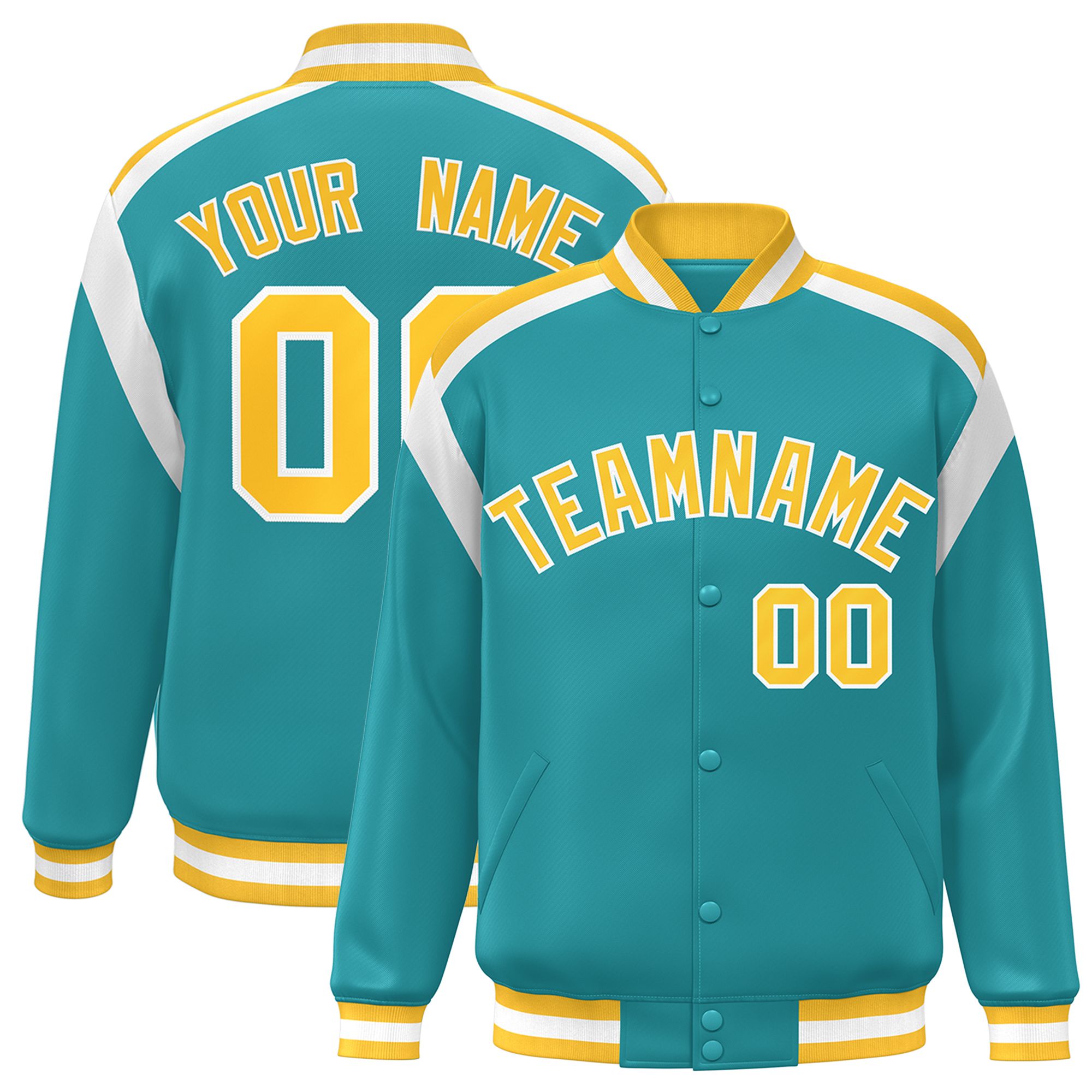 Custom Aqua Varsity Full-Snap Color Block Letterman Jacket