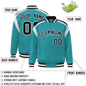 Custom Aqua Varsity Full-Snap Color Block Letterman Jacket