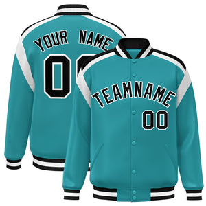 Custom Aqua Varsity Full-Snap Color Block Letterman Jacket