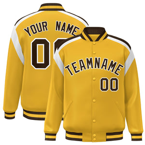 Custom Gold Varsity Full-Snap Color Block Letterman Jacket