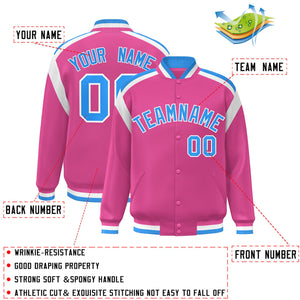 Custom Pink Varsity Full-Snap Color Block Letterman Jacket