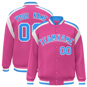 Custom Pink Varsity Full-Snap Color Block Letterman Jacket