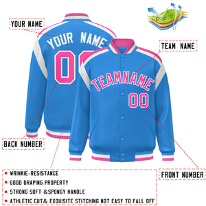 Custom Powder Blue Varsity Full-Snap Color Block Letterman Jacket