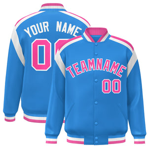 Custom Powder Blue Varsity Full-Snap Color Block Letterman Jacket