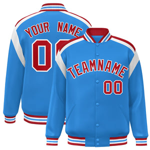 Custom Powder Blue Varsity Full-Snap Color Block Letterman Jacket