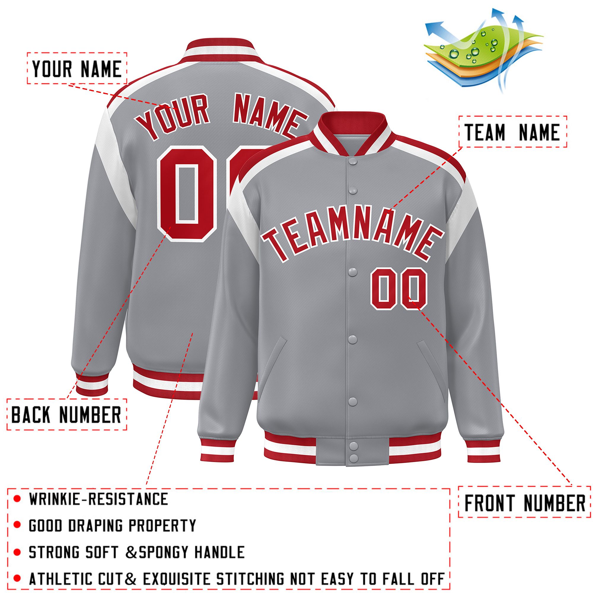 Custom Gray Varsity Full-Snap Color Block Letterman Jacket