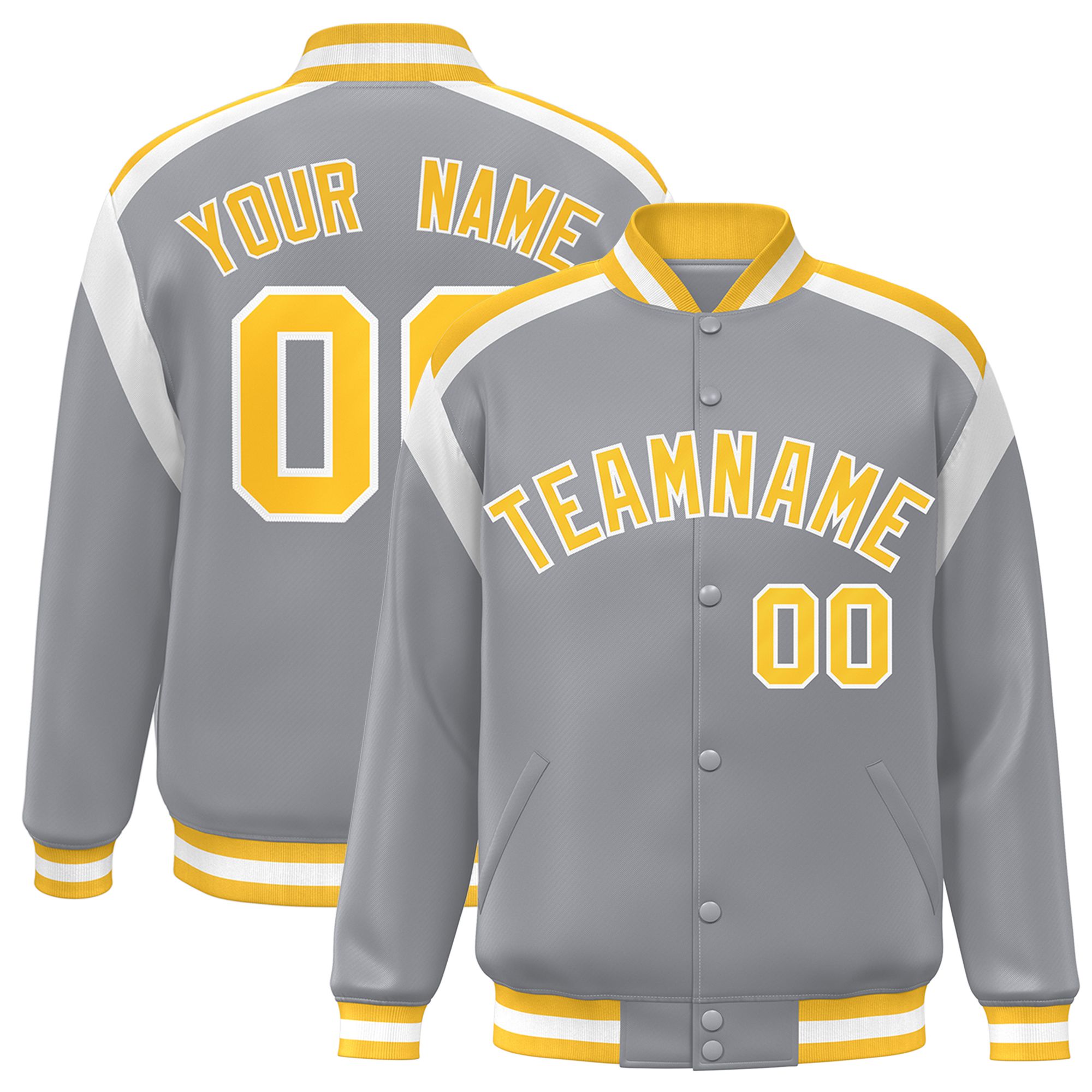 Custom Gray Varsity Full-Snap Color Block Letterman Jacket