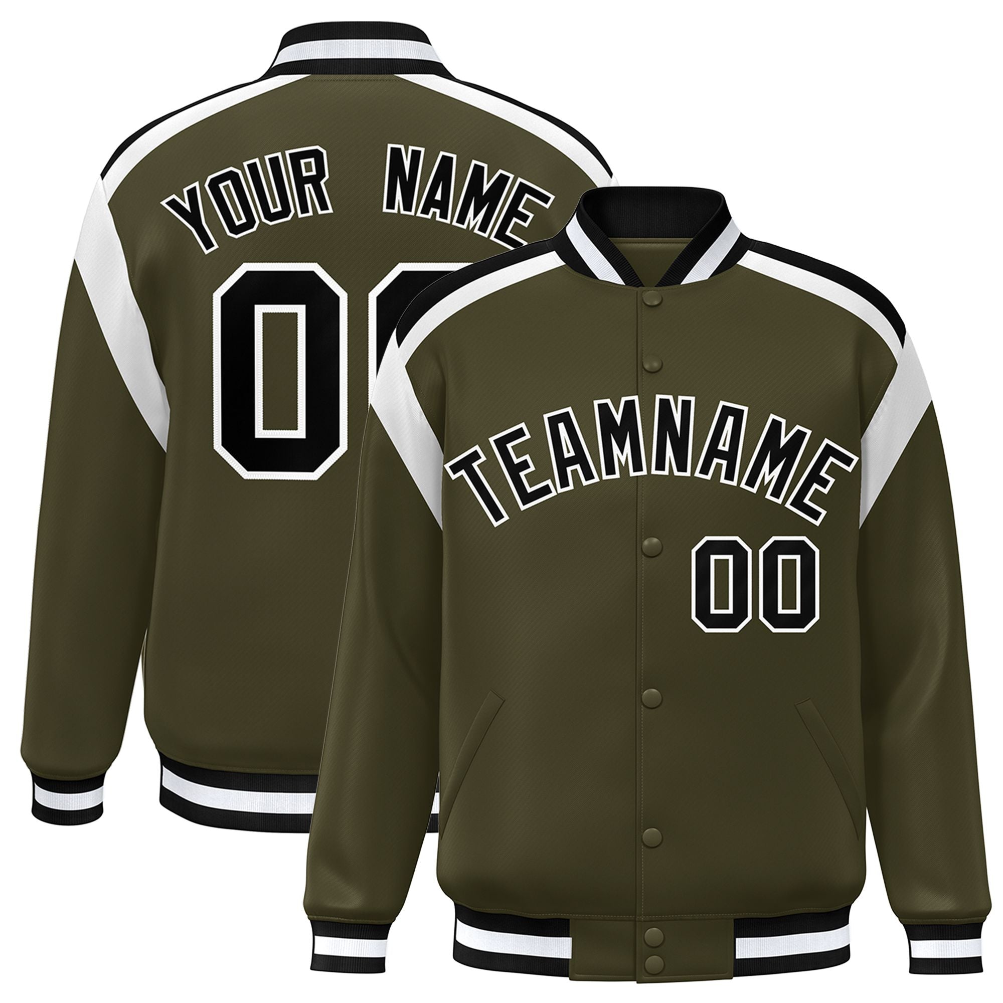 Custom Olive Varsity Full-Snap Color Block Letterman Jacket