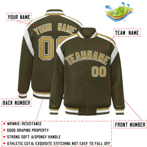 Custom Olive Varsity Full-Snap Color Block Letterman Jacket