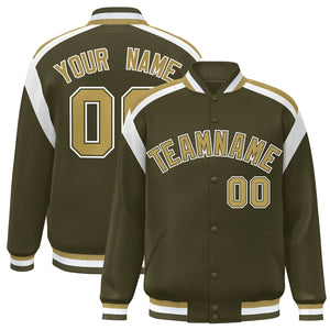 Custom Olive Varsity Full-Snap Color Block Letterman Jacket