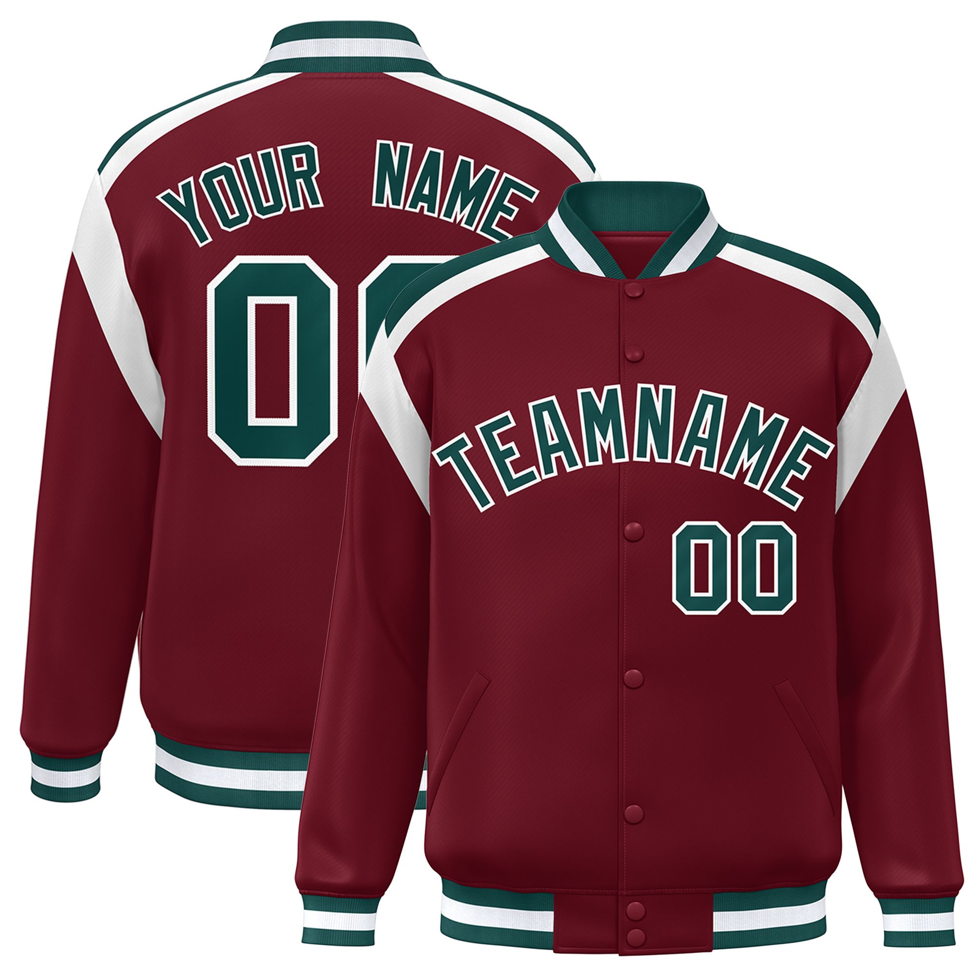 Custom Crimson Varsity Full-Snap Color Block Letterman Jacket