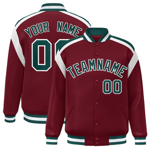 Custom Crimson Varsity Full-Snap Color Block Letterman Jacket