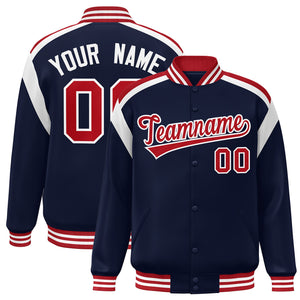 Custom Navy Varsity Full-Snap Color Block Letterman Jacket