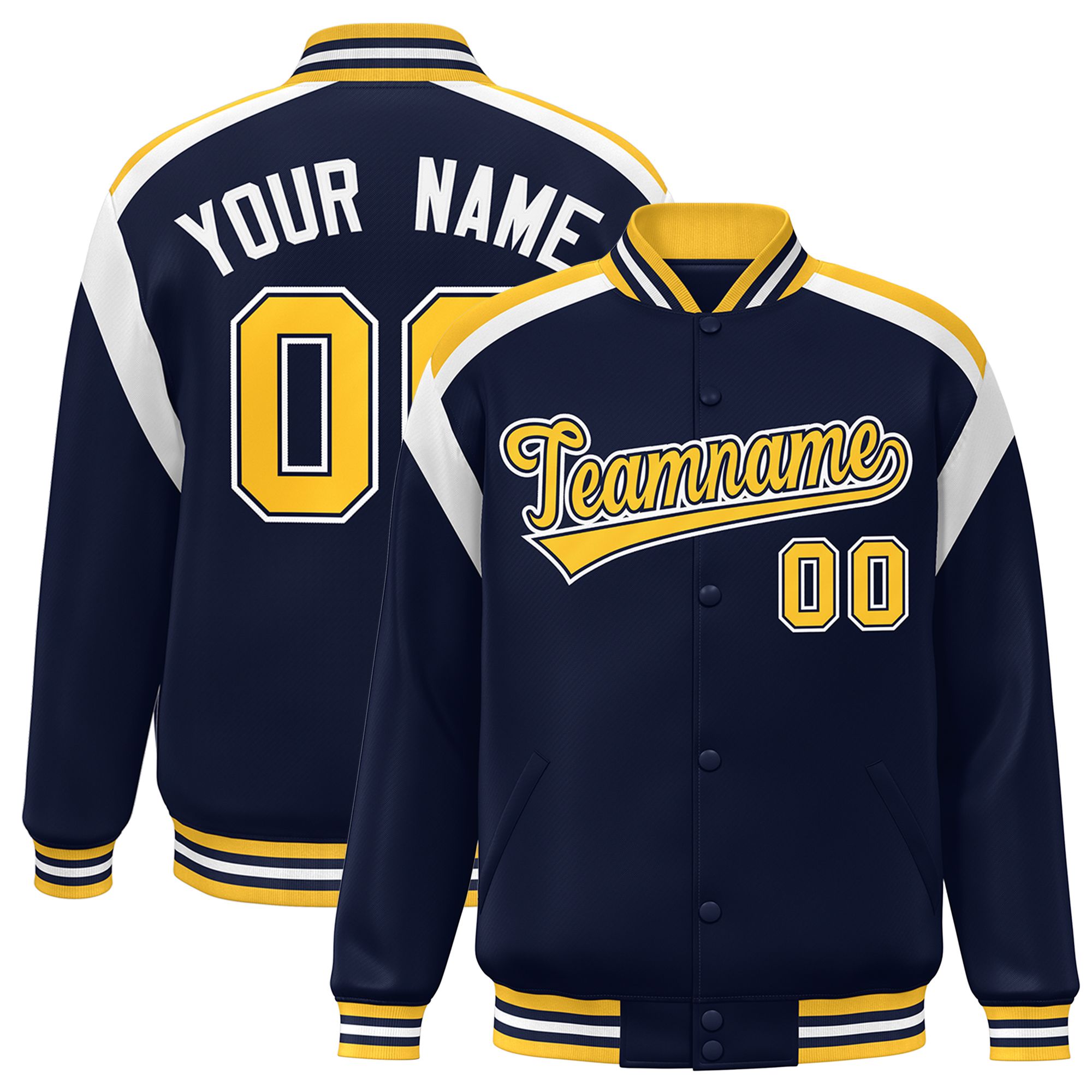 Custom Navy Varsity Full-Snap Color Block Letterman Jacket