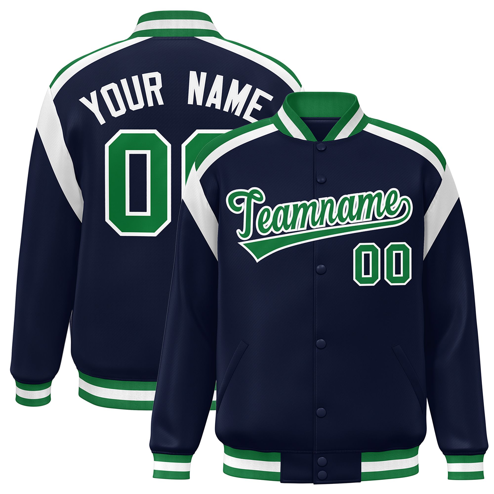 Custom Navy Varsity Full-Snap Color Block Letterman Jacket