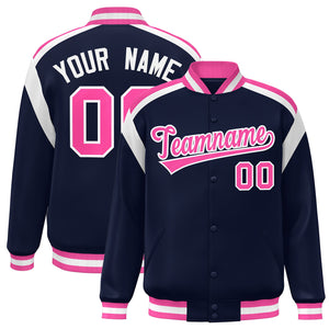 Custom Navy Varsity Full-Snap Color Block Letterman Jacket