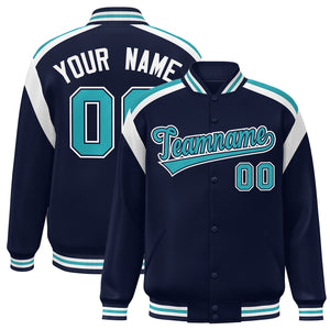 Custom Navy Varsity Full-Snap Color Block Letterman Jacket