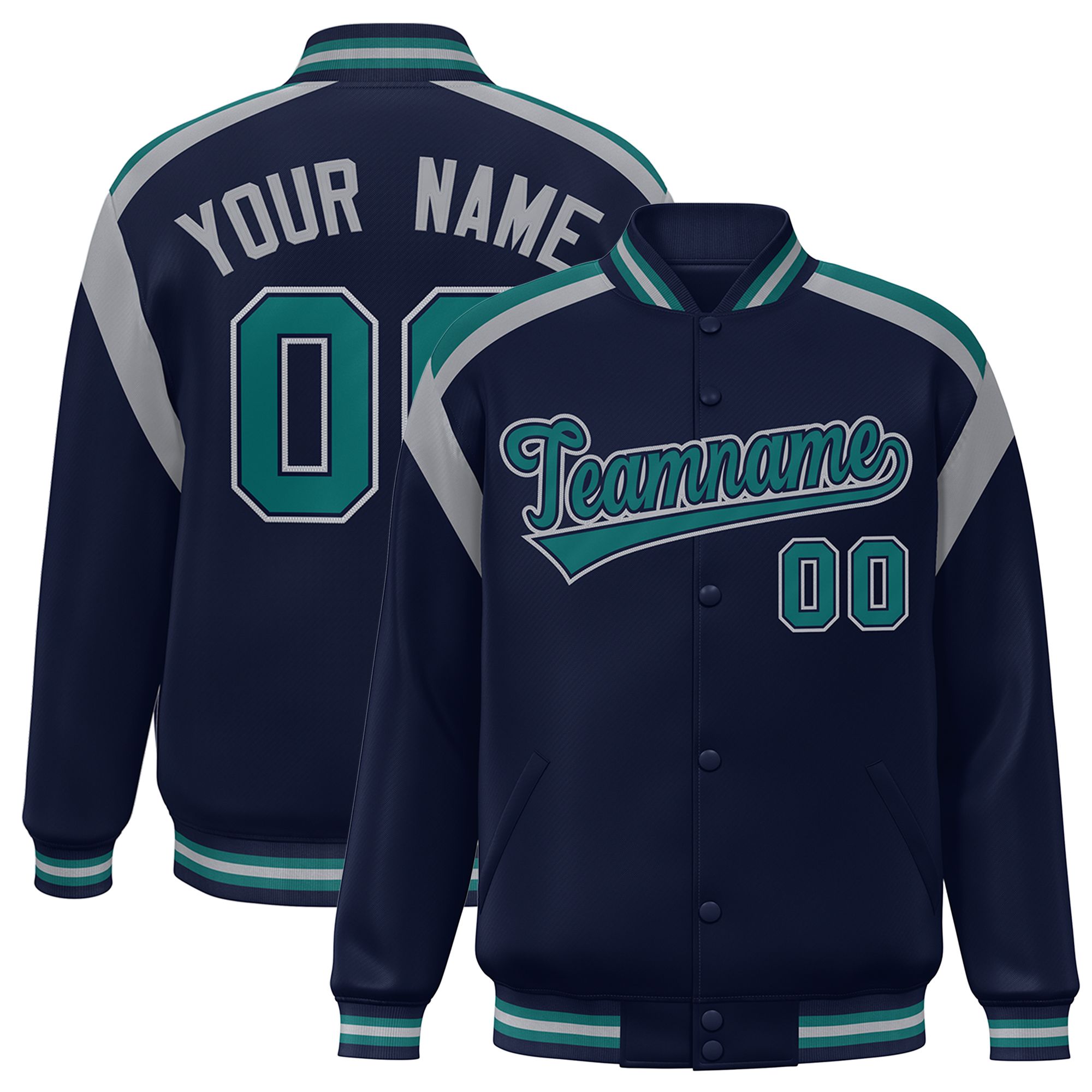 Custom Navy Varsity Full-Snap Color Block Letterman Jacket