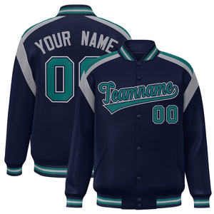 Custom Navy Varsity Full-Snap Color Block Letterman Jacket