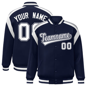 Custom Navy Varsity Full-Snap Color Block Letterman Jacket