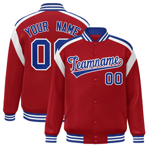 Custom Red Varsity Full-Snap Color Block Letterman Jacket