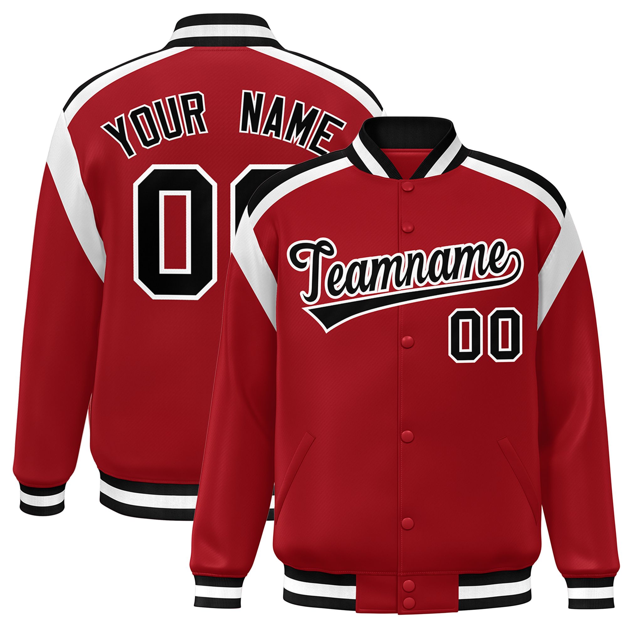 Custom Red Varsity Full-Snap Color Block Letterman Jacket