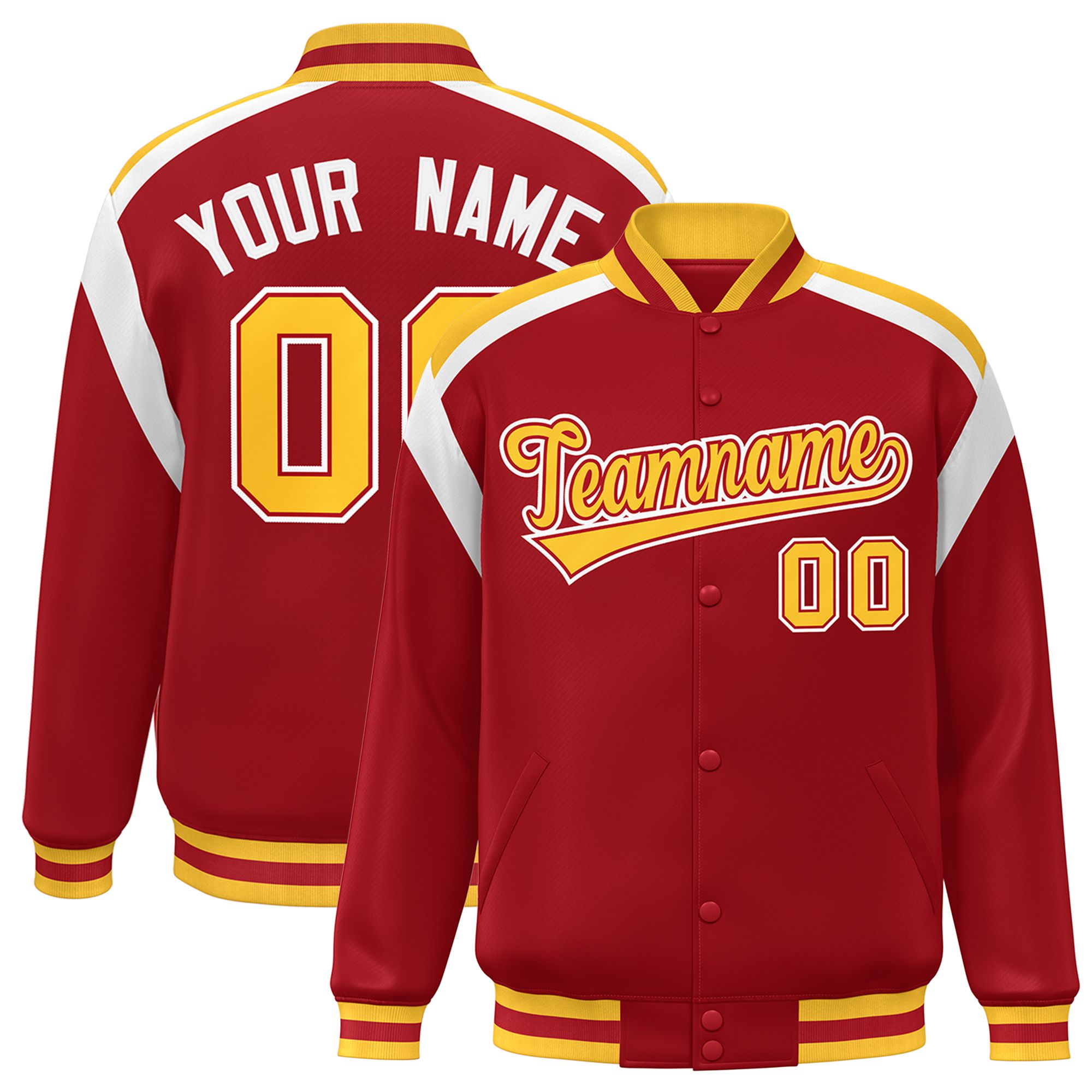 Custom Red Varsity Full-Snap Color Block Letterman Jacket