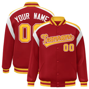 Custom Red Varsity Full-Snap Color Block Letterman Jacket