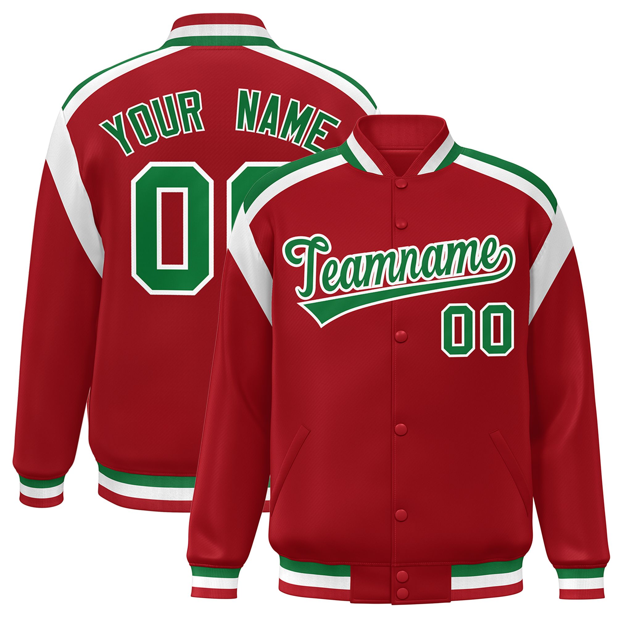 Custom Red Varsity Full-Snap Color Block Letterman Jacket