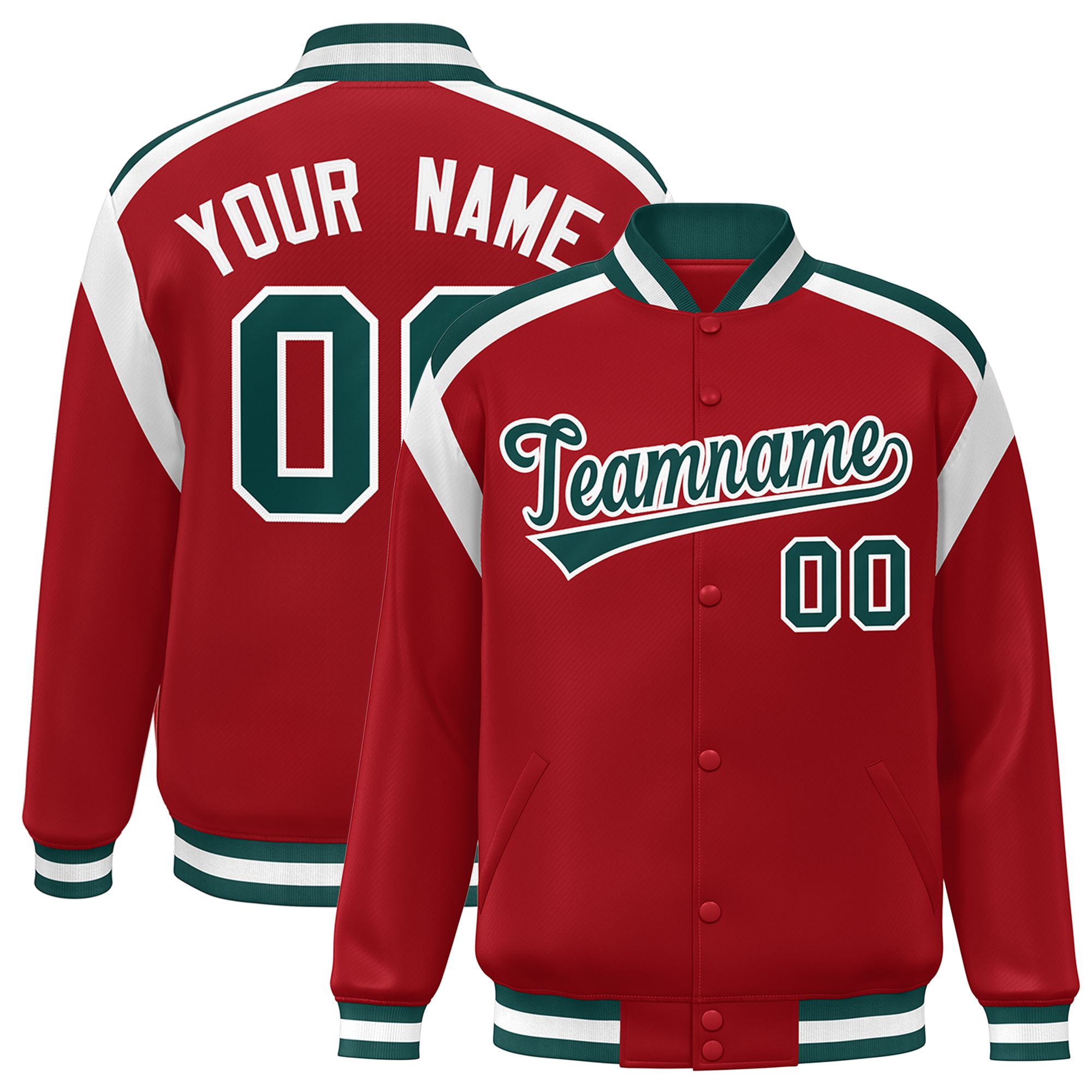 Custom Red Varsity Full-Snap Color Block Letterman Jacket