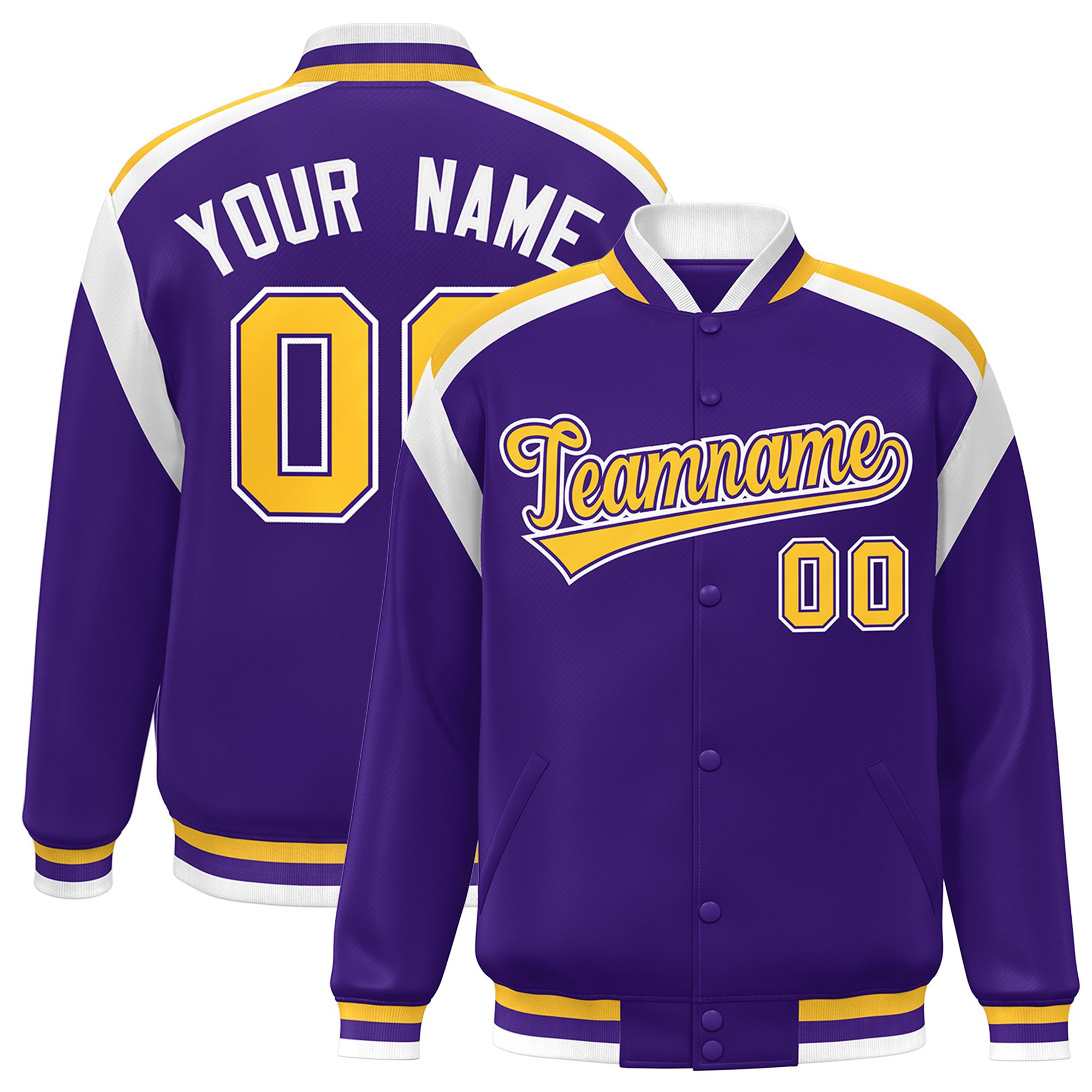 Custom Purple Varsity Full-Snap Color Block Letterman Jacket