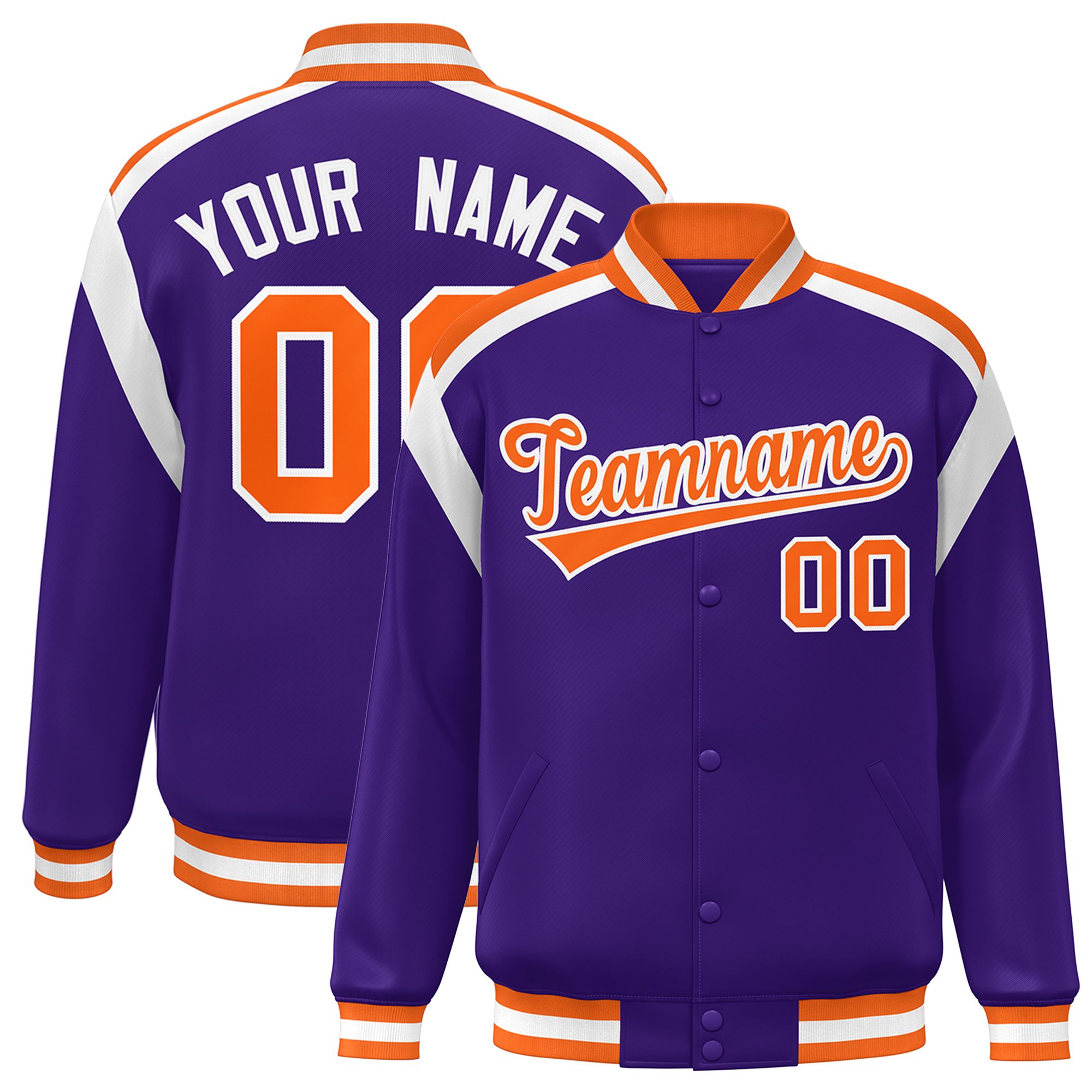 Custom Purple Varsity Full-Snap Color Block Letterman Jacket