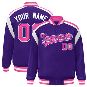 Custom Purple Varsity Full-Snap Color Block Letterman Jacket