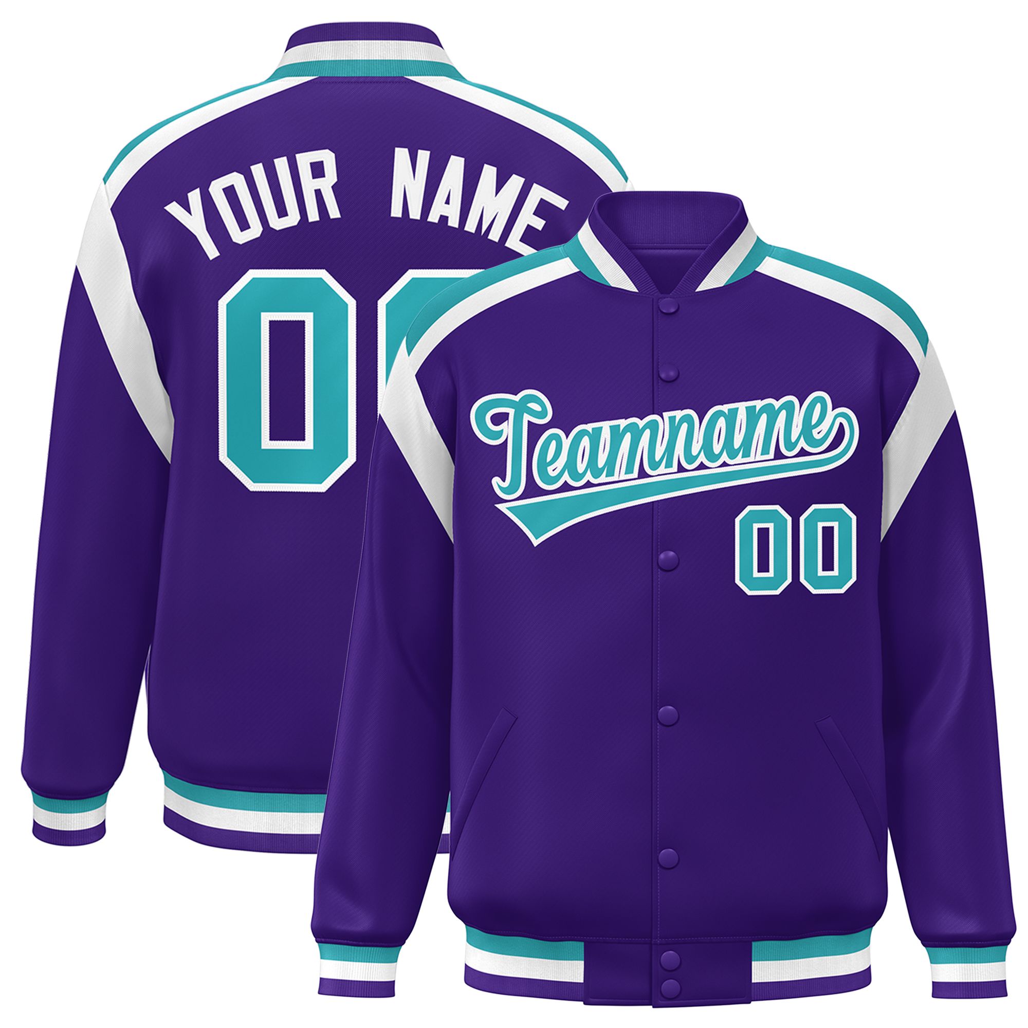 Custom Purple Varsity Full-Snap Color Block Letterman Jacket