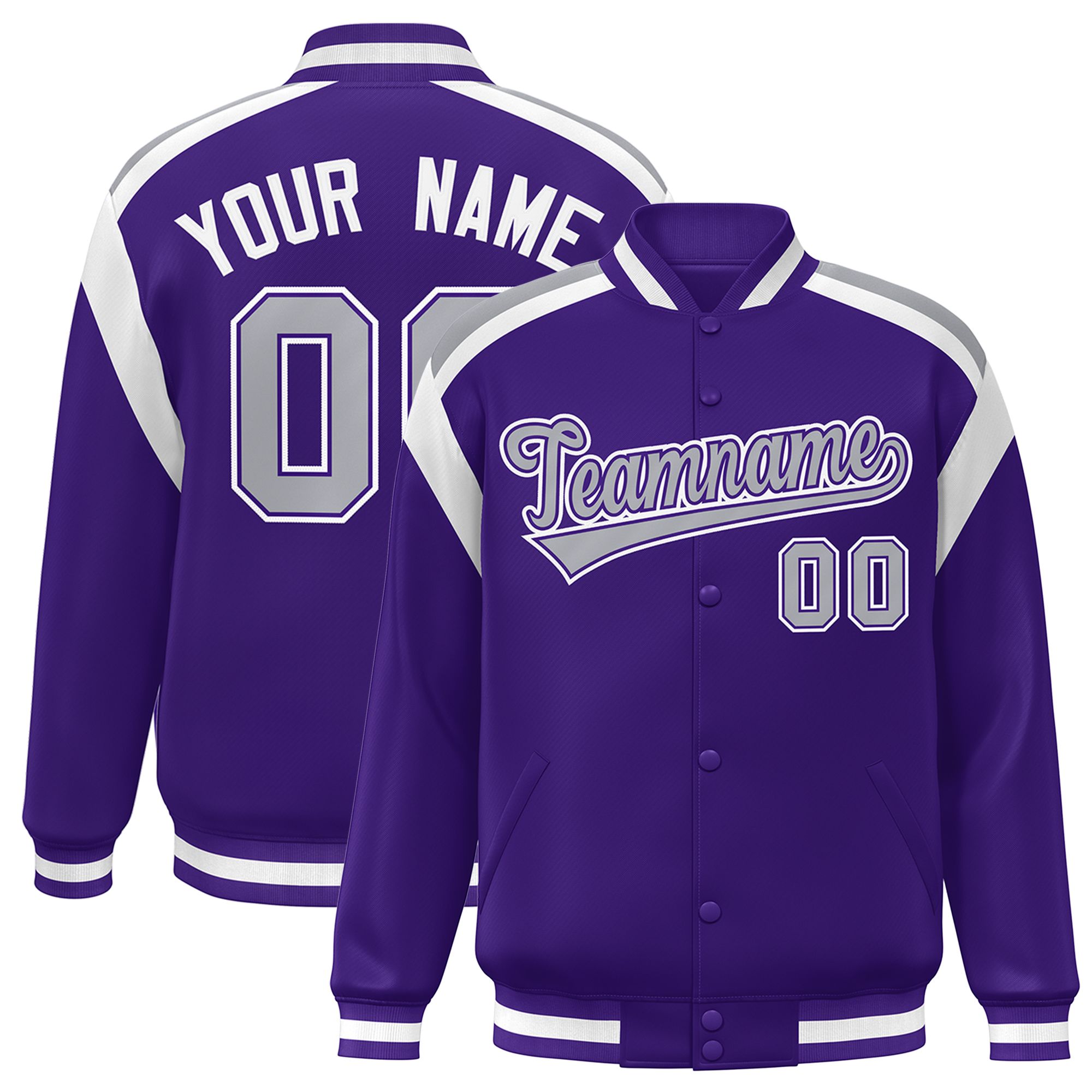 Custom Purple Varsity Full-Snap Color Block Letterman Jacket