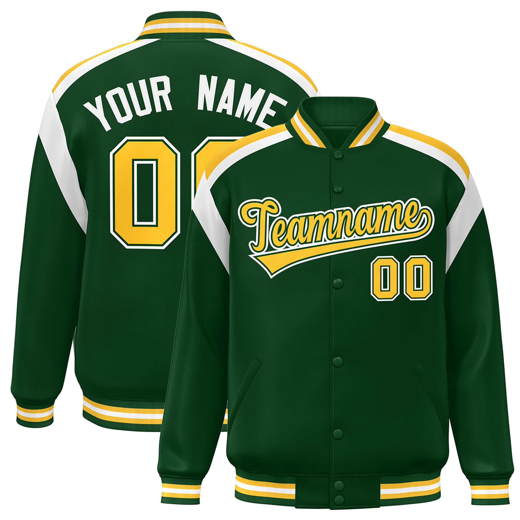 Custom Green Varsity Full-Snap Color Block Letterman Jacket