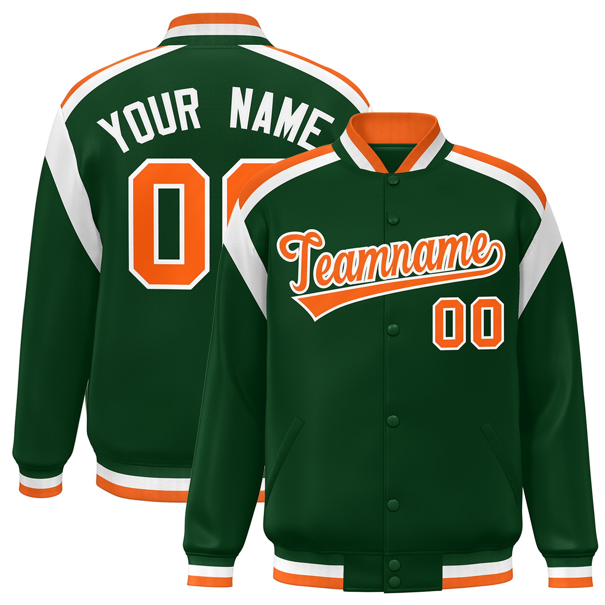 Custom Green Varsity Full-Snap Color Block Letterman Jacket