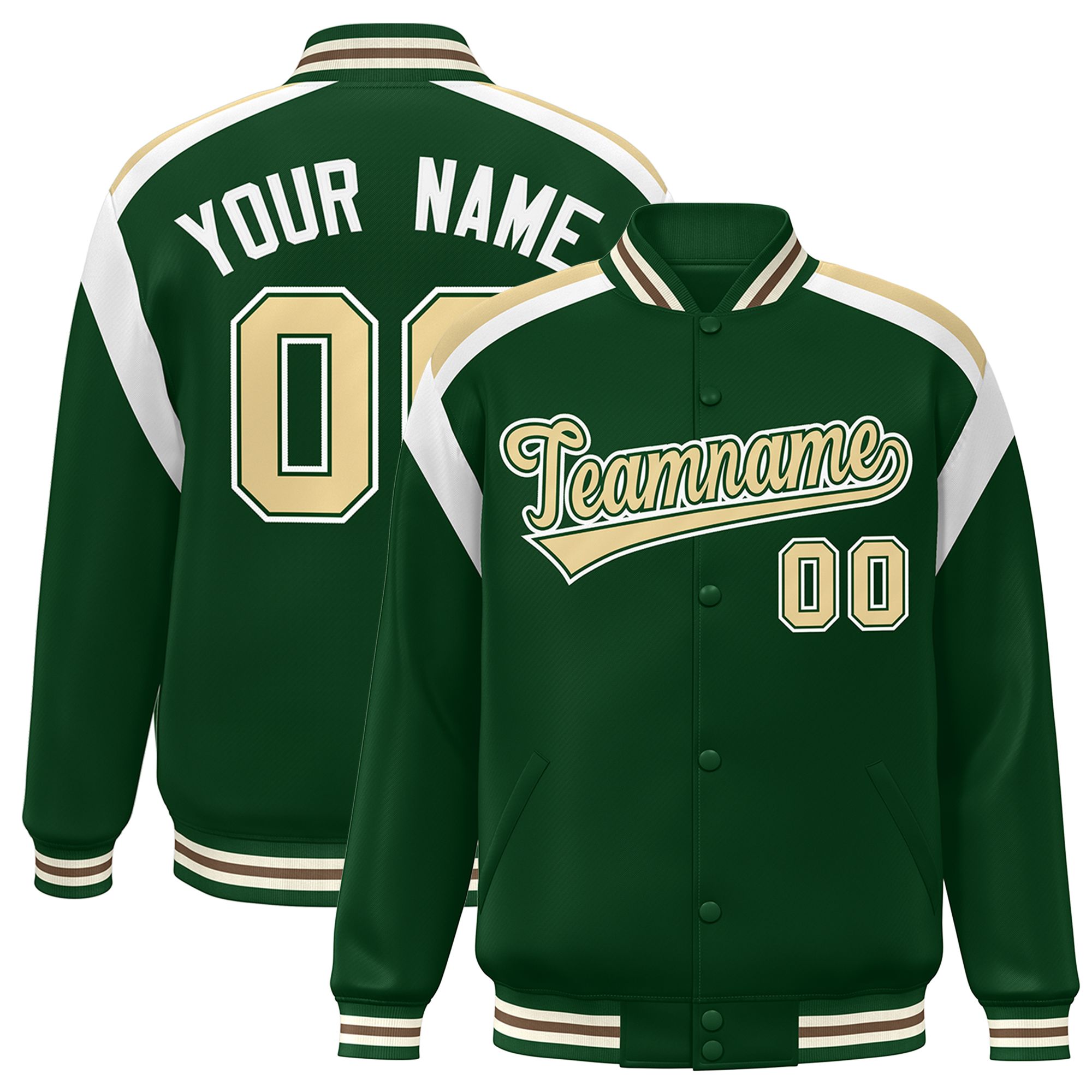 Custom Green Varsity Full-Snap Color Block Letterman Jacket