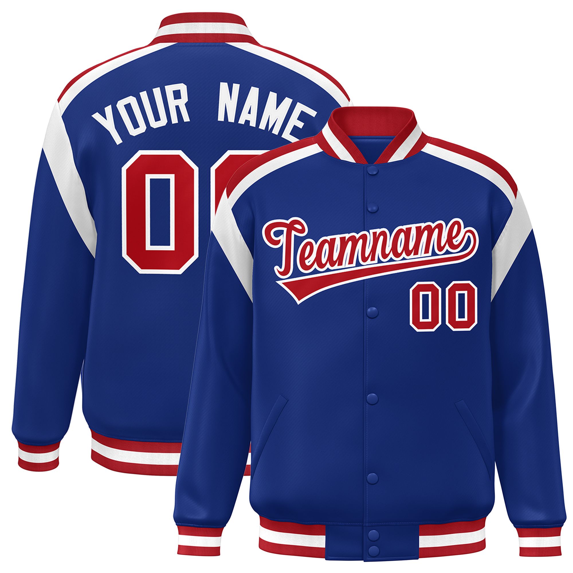 Custom Royal Varsity Full-Snap Color Block Letterman Jacket