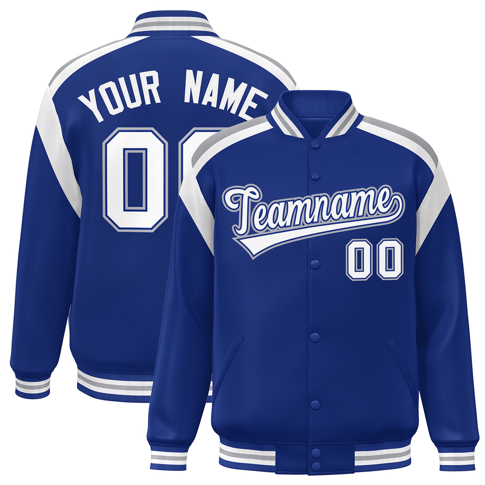 Custom Royal Varsity Full-Snap Color Block Letterman Jacket